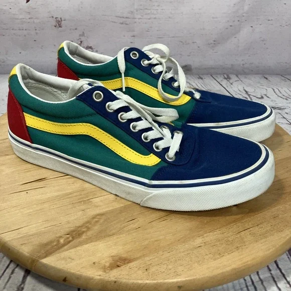 Vans Old Skool Multicolor Skate Shoes Blue Green Yellow Women‎ Size 8.5
