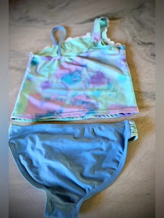 WONDER NATION | M 7/8 | Girls Seafoam Lavender Tankini Bikini Top + Bottom Set