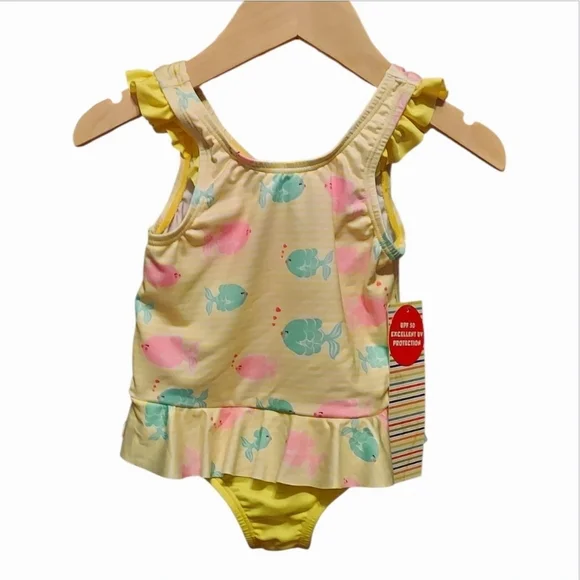NWT Wippette Yellow Fish Print Flutter Sleeve One Piece Swimsuit Size 4T