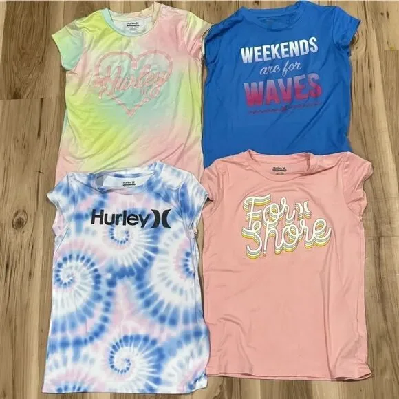 Hurley 4 Rash Guards Short Sleeve Tee Shirts Girls 12