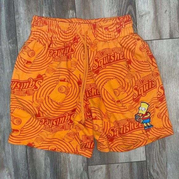 Simpsons Bart All Syrup Super Squishee Orange Sweat‎ Shorts S