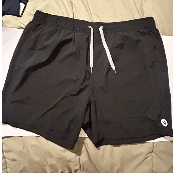 Vuori Black Athletic Shorts with White Drawcord