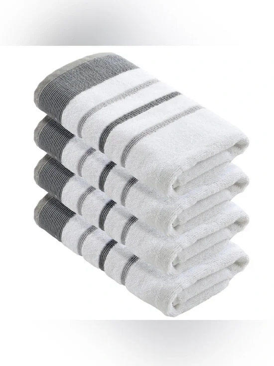 Decorative Cotton Stripe 4 Hand Towel Set Noelle Collection great Bay Home gray