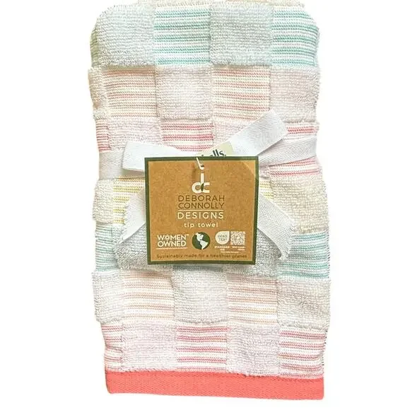 Deborah Connolly Hand/Tip Towels Set of 2 Quick Dry New Plaid Summer Beach