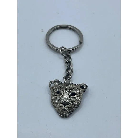 EFFY Beautiful Rhinestone Keychain Cat‎ Head Bling Cheetah Leopard Panther