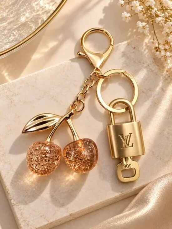 Authentic Louis Vuitton Gold Padlock 🔒 Key Set w/ Unbranded Cherry Bag Charm