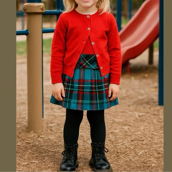 Zara Orange Red Cardigan Childrens Place Plaid Kilt Skirt 3T 4T