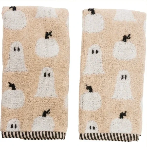 Plush Ghost & Pumpkin Hand Towels - Beige