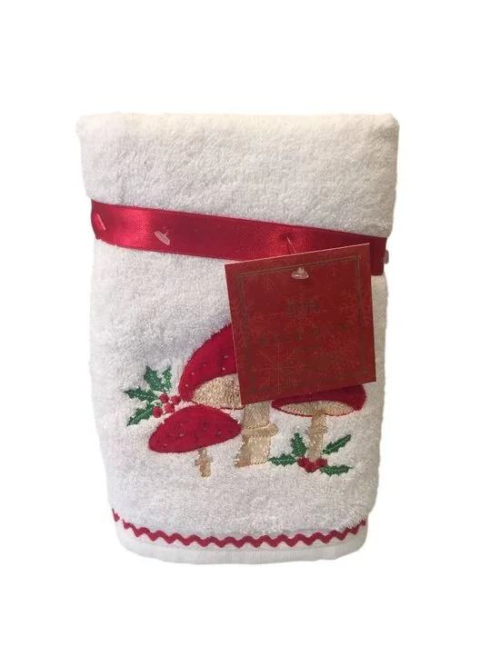 Beekman Home Holiday Dimensional Mushrooms Hand Towels Set of 2