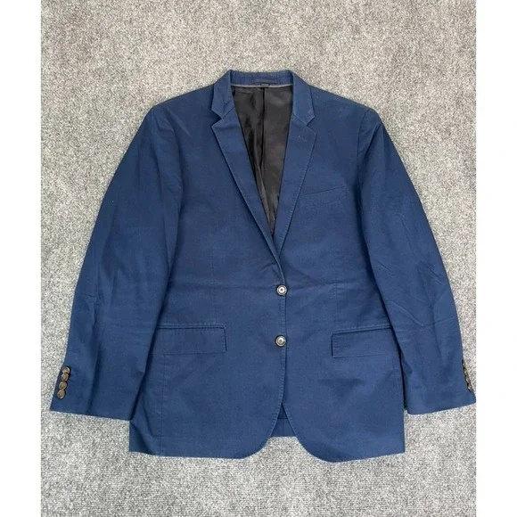 J Crew Ludlow Blazer Mens Larusmiani 100% Cotton Solid Blue Two Button Size 42 R