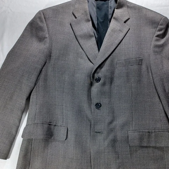 Mens‎ Haggar Blazer Jacket 44S Houndstooth Wool Blend Business Casual Gray