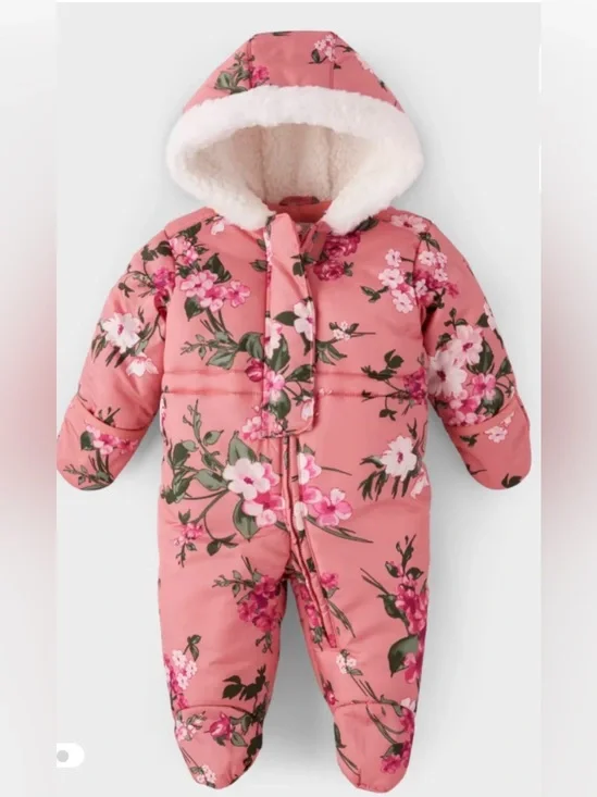 The Children’s Place Floral Snowsuit | Pink Floral | 6-9 months