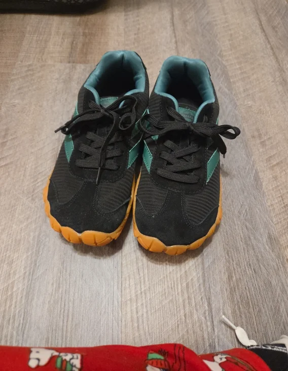 Amazon Black and Teal Athletic Sneakers with Orange Sole