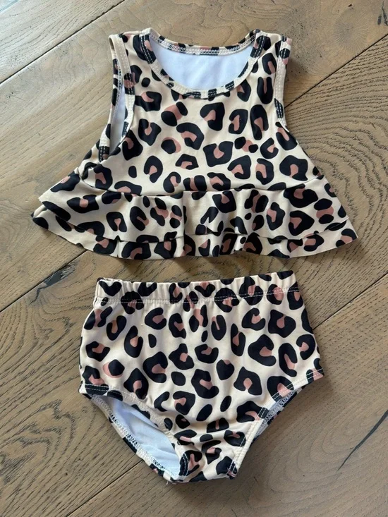 Baby Girl Leopard Print Ruffle Two-Piece Swimsuit Bikini, 2-3T