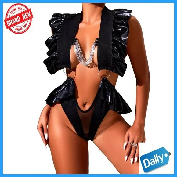 Shiny Leather Chain Teddy, Stretchy Fabric, Hand Wash, Perfect for Parties