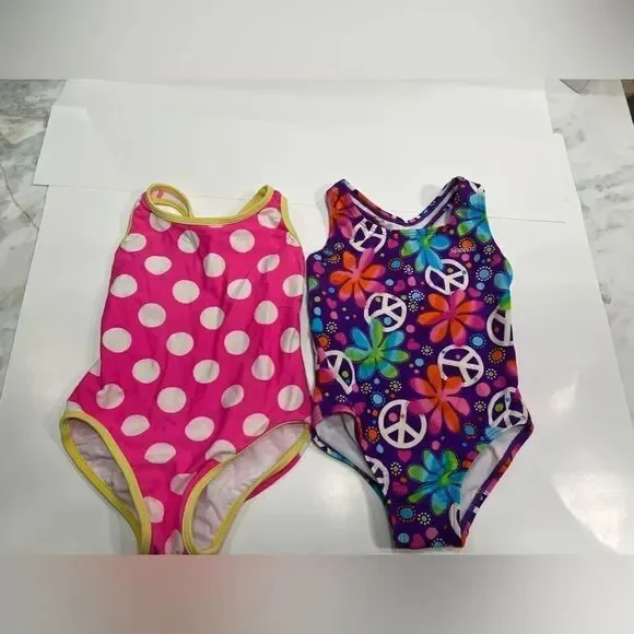 Speedo/Circo  Purple Peace Sign And Flowers T Back One Piece - Size 6/ 2 pcs set