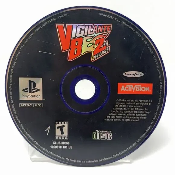 Vigilante 8 2nd Offense Sony PlayStation PS1 1999 Disc Only Refurbished Tested