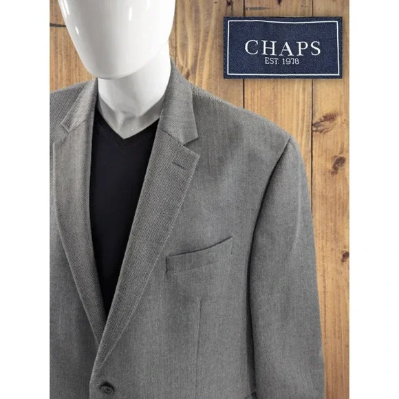 Chaps Ralph Lauren Blazer Sports Suit Jacket Polyester‎ Blend 48R Herringbone