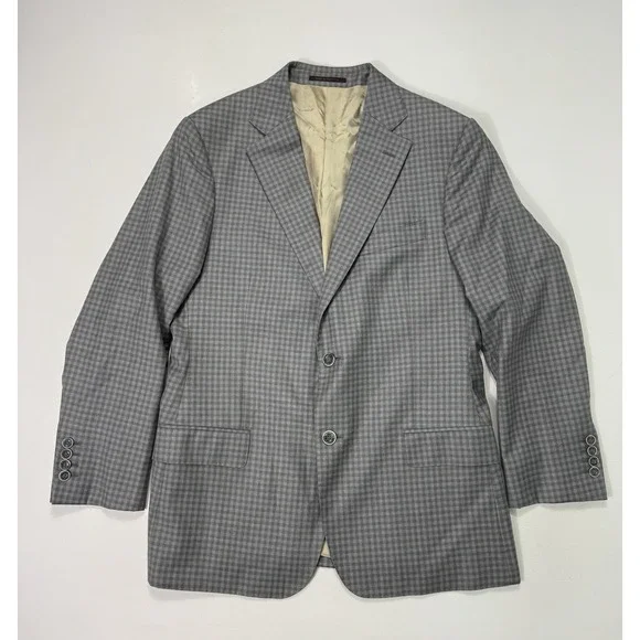 J Hilburn 40R Wool Grey Blue Plaid Blazer Jacket Sport Coat Bespoke Luxury