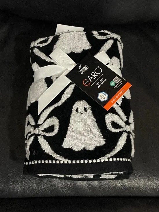 -CARO HOME Halloween Black Ghost and Bows Hand Towel Set of 2