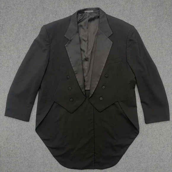 Oscar de la Renta Formal Mens Black Tuxedo Tailcoat Double Breasted Jacket USA