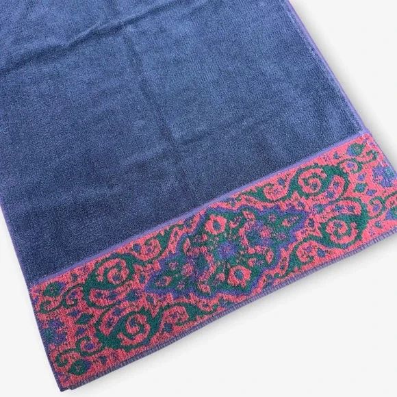Vintage Ralph Lauren Hand Towel Navy Blue Pink Paisley Damask Cotton USA Made