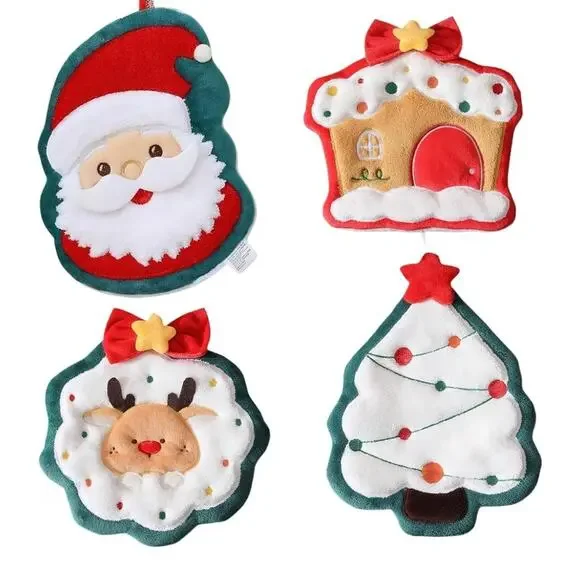 4 Pack Hanging Hand Towels Set Ultra Soft Microfiber Highly Absorbent Christmas