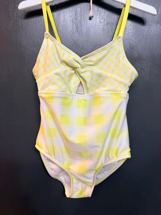 Cat & Jack Yellow Gingham One-Piece Swimsuit with Front Twist