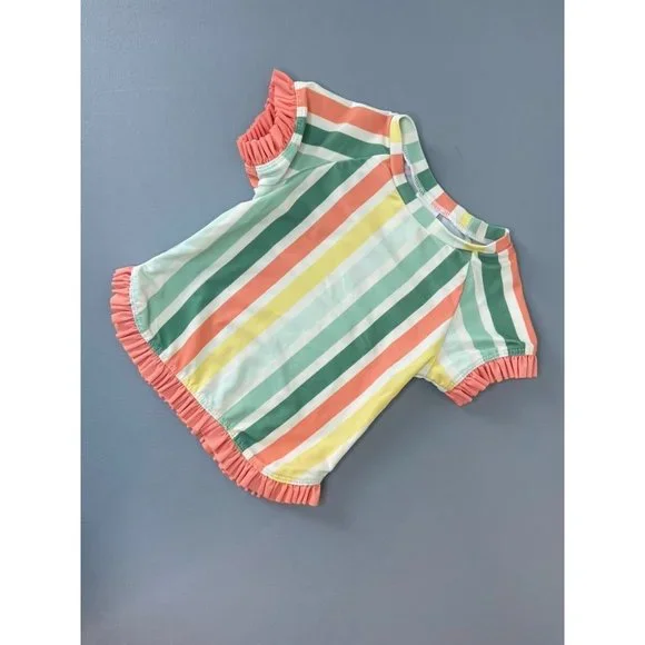 Ruffle Butts baby girl 12-18 month striped swim rash guard‎ ruffle swimsuit