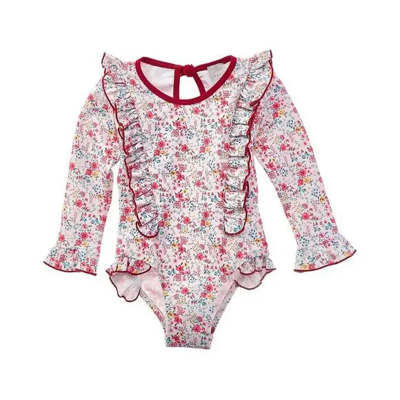 Pepa London Girls Louisa Floral Ruffle Trim One-Piece