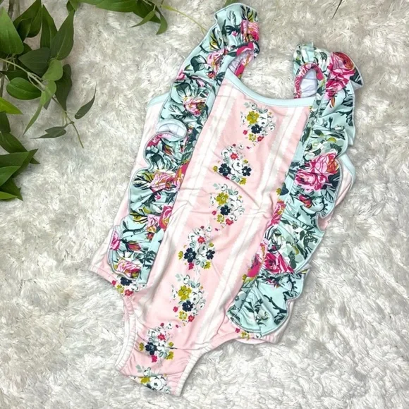 SWEET HONEY NWT One piece Girls Toddler Swimsuit Floral Ruffles Size 2T