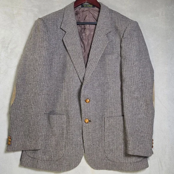 Jaguar Mens Vintage Tweed Blazer Brown Tan Suede Elbow Patches Hungary 40