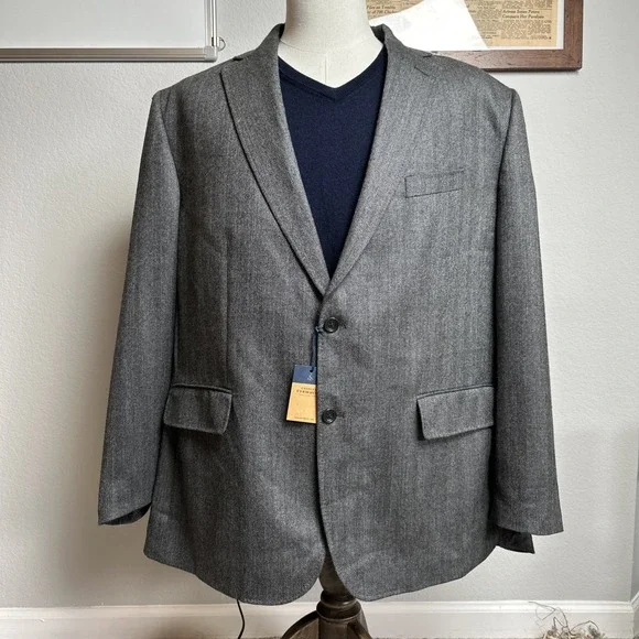 NWT Charles Tyrwhitt Wool Herringbone Blazer Men 50R Grey Classic Fit Jacket