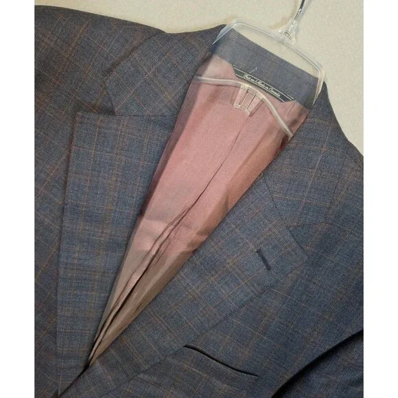 Jack Victor Exclusive Collection Blazer Mens 42L Wool Silk Windowpane Loretowood