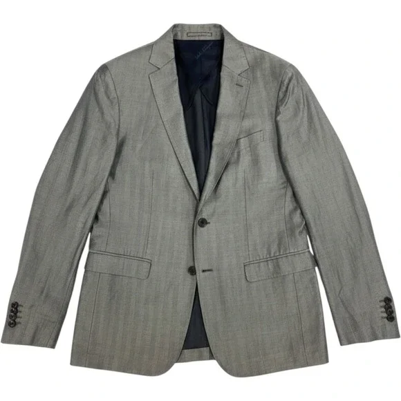 Salvatore Ferragamo Herringbone Linen Silk Blazer Sport Coat Italy 40 (50R) Gray