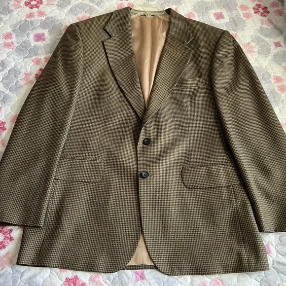 Oscar de la Renta Menswear Black Brown Houndstooth Wool Blazer Sport Coat 42R
