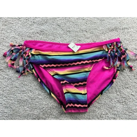 Xhilaration Girls Swim Bottom‎ Medium Pink Rainbow Striped Bikini