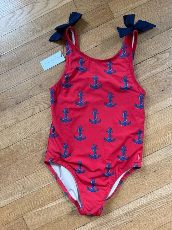 Pink Chicken Shelly One Piece Swimsuit Red Nautical NWT Girls 10 10Y