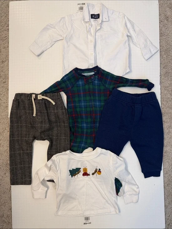 Baby Clothes Bundle of Five Shirt, Long Shirt, Joggers & Overalls Size 6-9/12 M