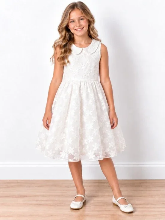 The Children's Place Girls 12 White Floral Layered Special Occasion Dress