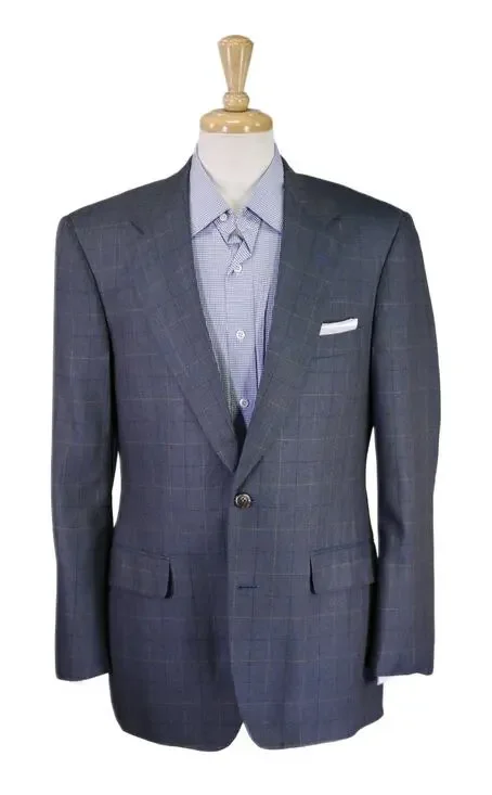 Southwick Aqua Blue Checkered Silk Herringbone Sportcoat Blazer 40R