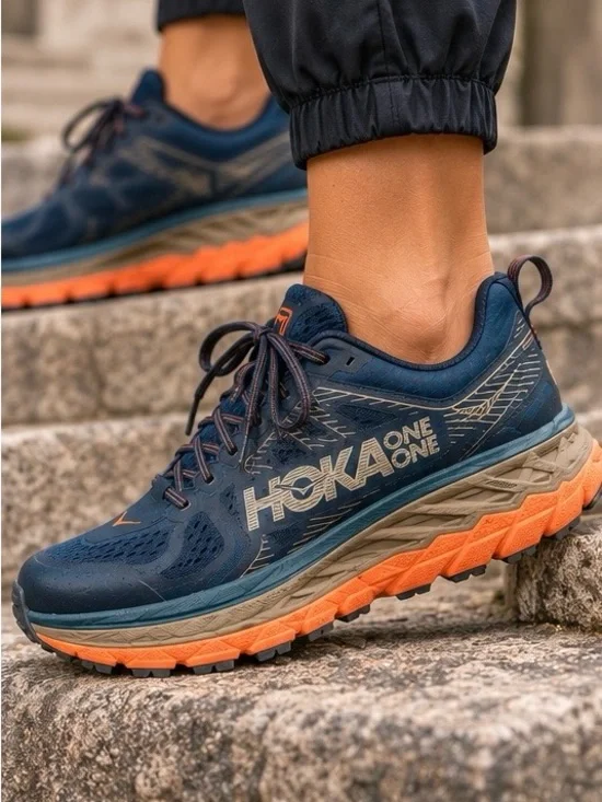 Hoka Navy Blue and Orange Trail Running Shoes