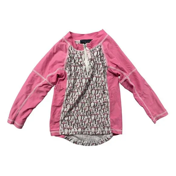 Toobydoo Swim Shirt Kids 1-2 Pink Long Sleeve Rashguard 1/4 Zip Flamingo Aqua