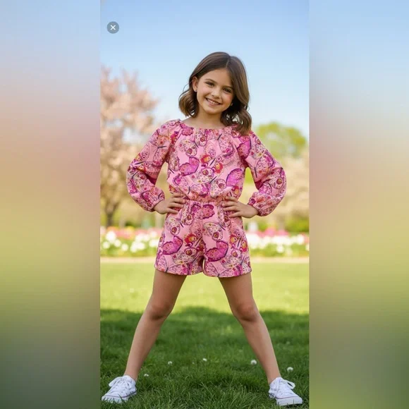 The Children's Place Pink Butterfly Print Romper size 14