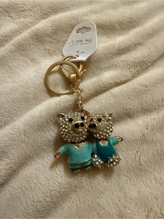 Elegant Gold and Blue Bear Keychain