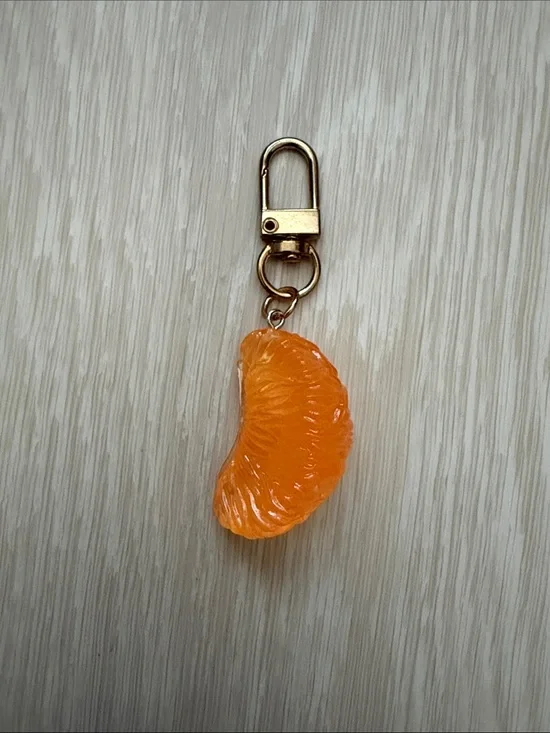 ✨ Tangerine Fruit Key Holder Charm with Gold-Toned Hardware