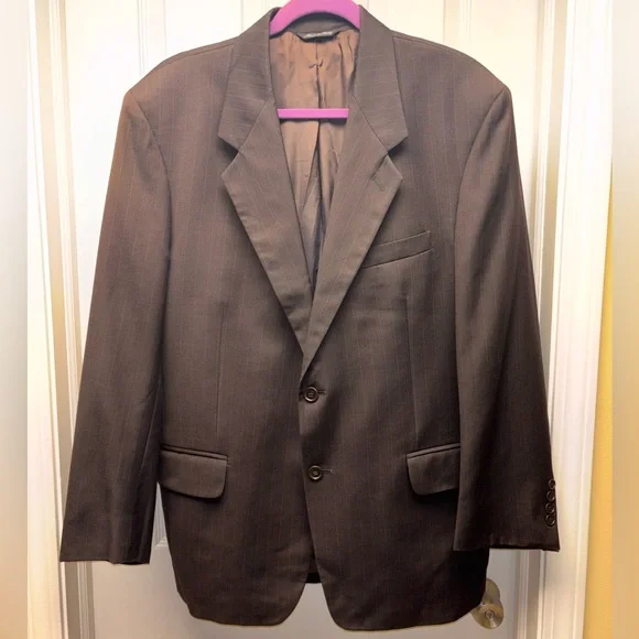 Vito Rufolo Men’s Super 100’s Wool Blazer – Dark Brown w/ Blue Pinstripes