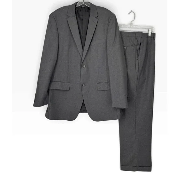 Angelo Rossi Suit Set Mens 44R 38W Charcoal Grey 2-Piece Micro-Tech