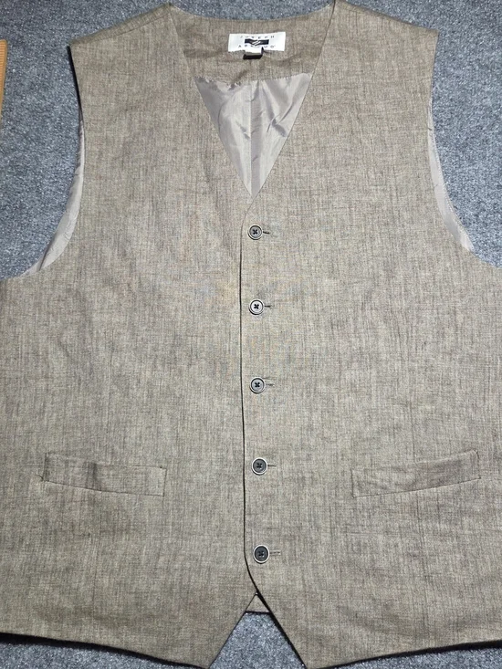 Joseph Abboud Mens XL Linen Suit Vest Leomaster Italian Fabric Brown