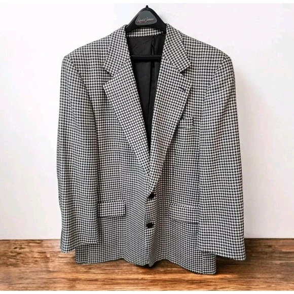 Modesto Uomo Men's 42 R Pure Wool Houndstooth Blazer Sport Coat Beige Brown EUC